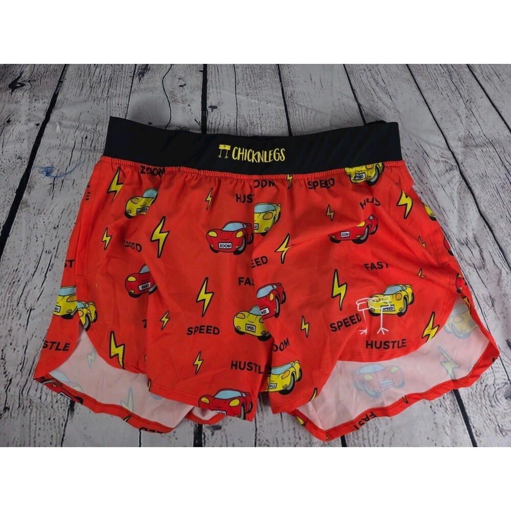 CHICKNLEGS Men's Medium Cars Speed Hustle Print 2" Split Running Shorts